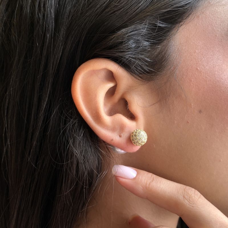 Brinco banho diamante ear jacket bola pequena cravejada bola lisa grande-delicado
